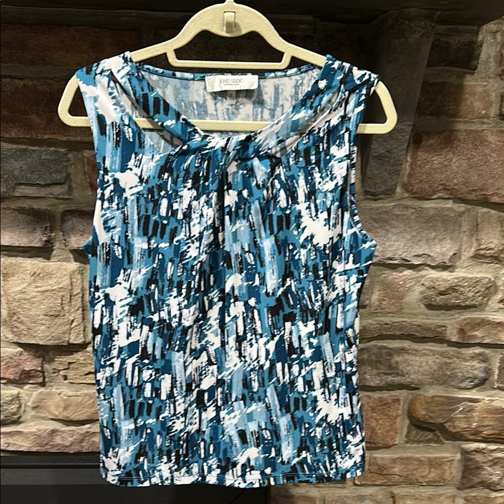 Jones Studio Blue and Black Twisted Front Blouse